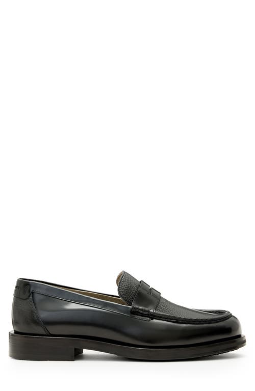 Allsaints Mens Black Bloom Leather Penny Loafers