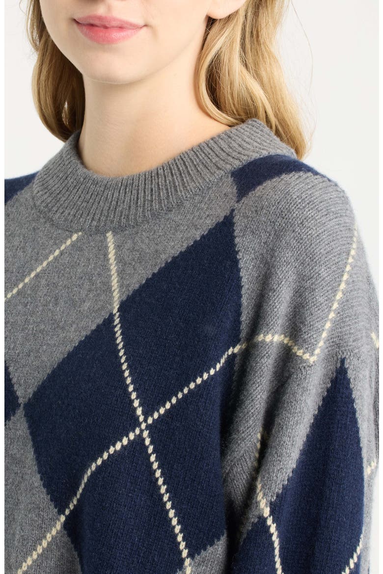 Cove Oversize Recycled Cashmere & Wool Sweater, Alternate, color, THUNDER MULTI ARGYLE