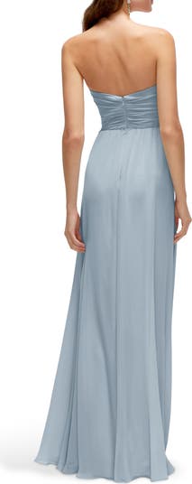 Pleat Detail Strapless Chiffon A-Line Gown