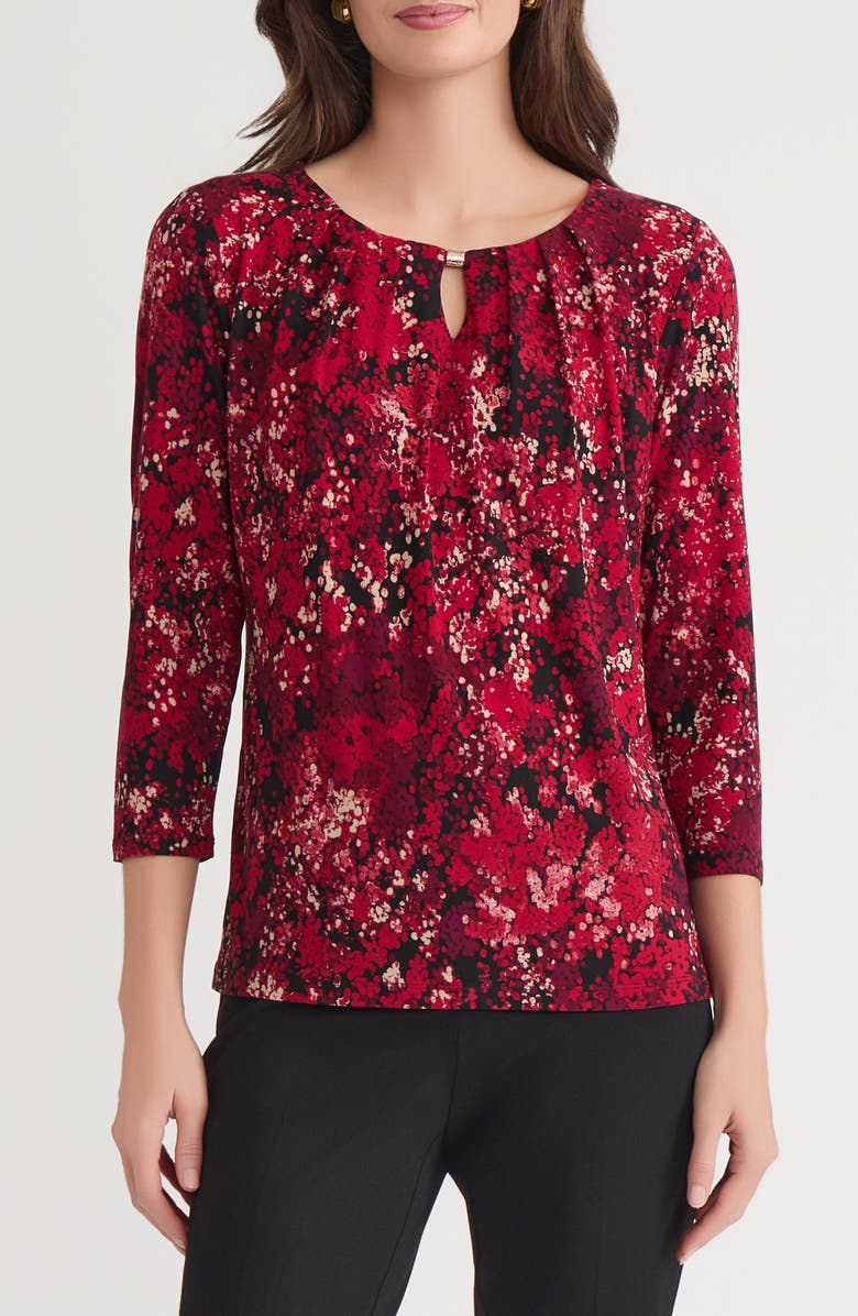 KASPER Pleated Three-Quarter Sleeve Top, Main, color, Black Multi