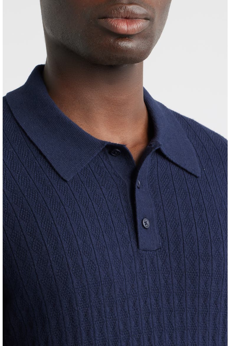 Oban Diamond Stripe Cotton & Cashmere Polo Sweater, Alternate, color, NAVY
