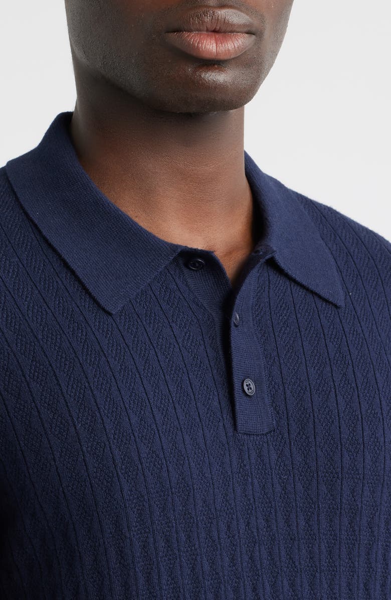 Wax London Oban Diamond Stripe Cotton & Cashmere Polo Sweater, Alternate, color, Navy