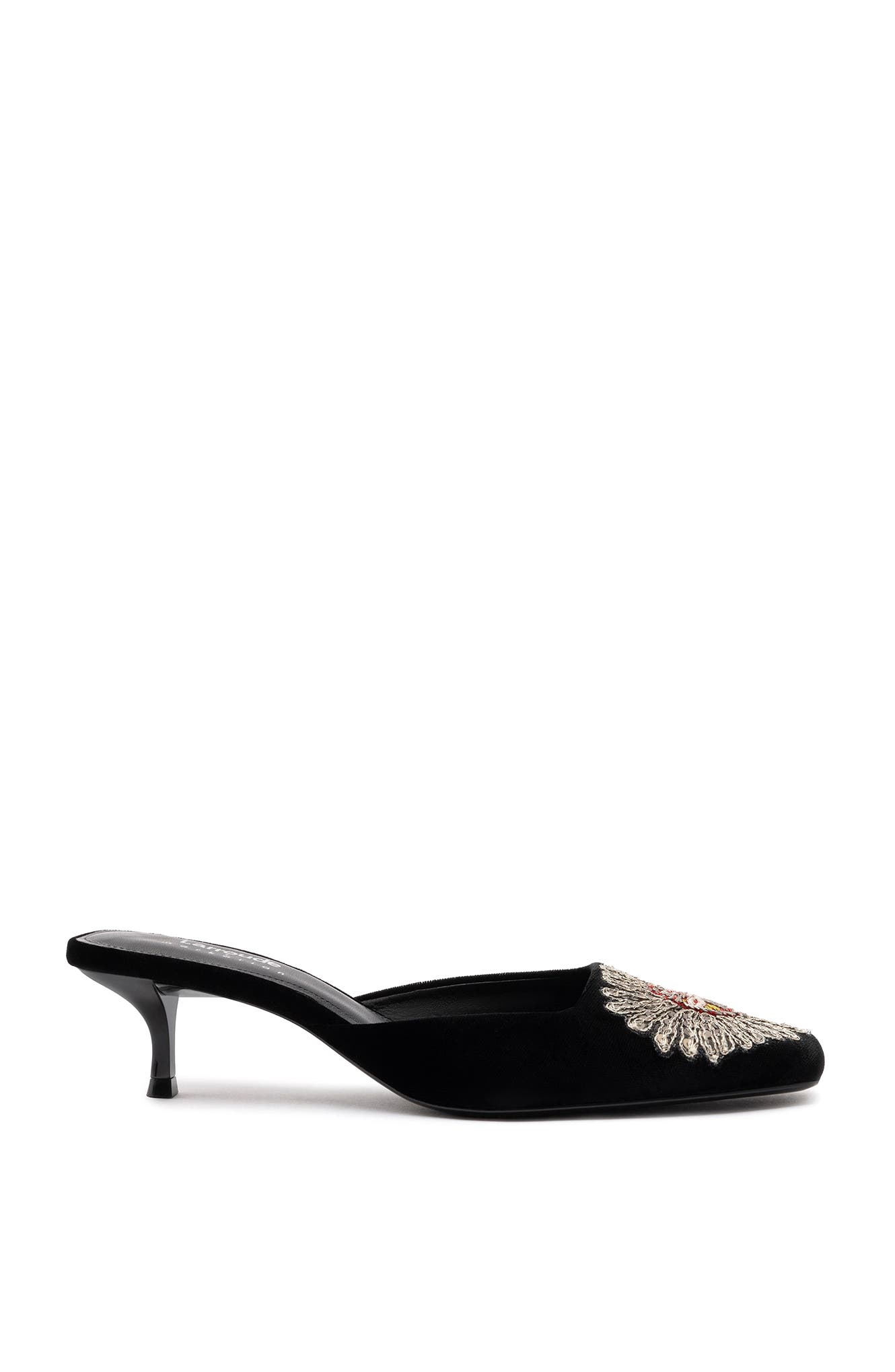 Larroudé x Markarian Mule In Velvet and Heart Embroidery, Main, color, 