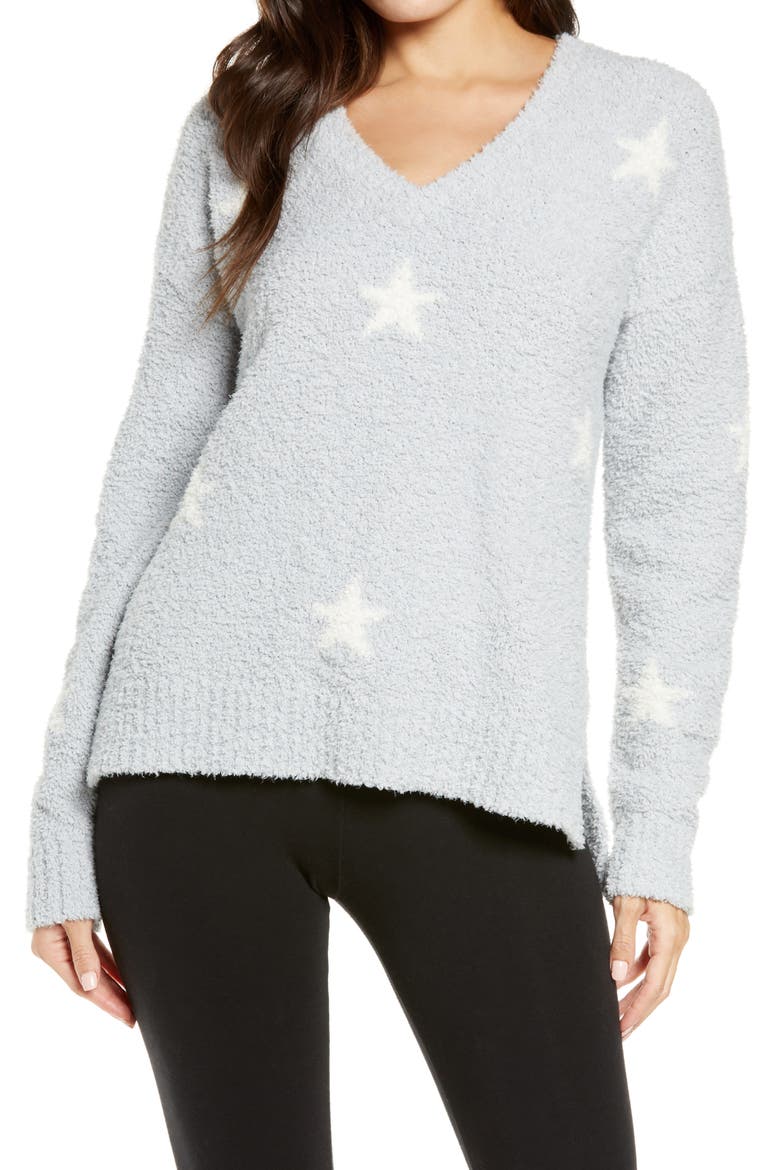 UGG Cecilia V-Neck Sweater, Main, color, GREY/ WHITE STARS