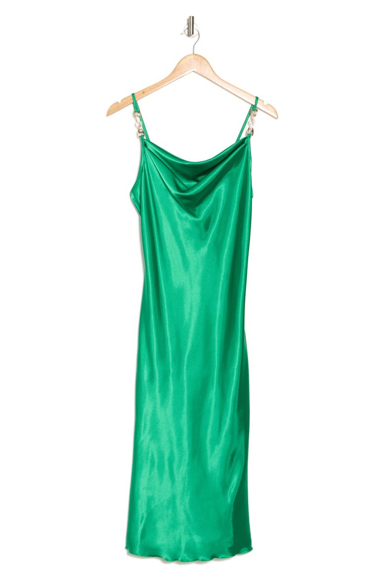 Satin Cowl Neck Midi Dress, Alternate, color, EMERALD