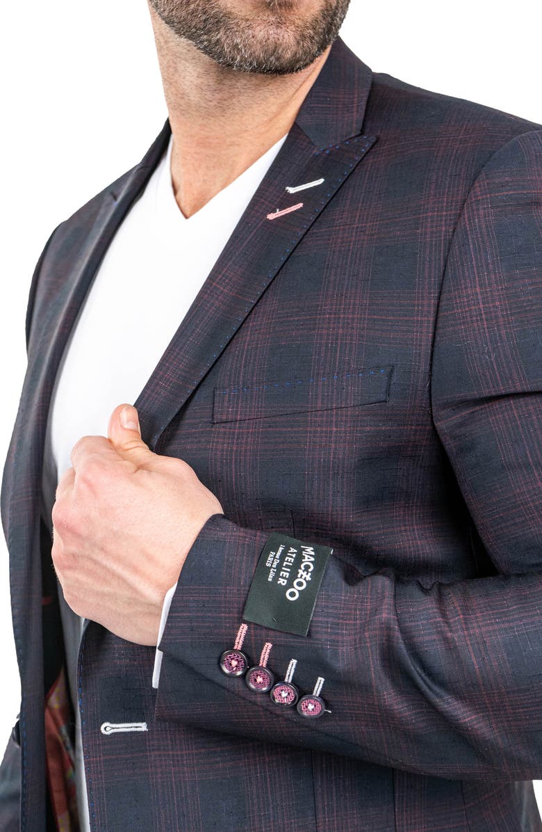 Maceoo Descartes Plaid Wool Blend Blazer, Alternate, color, Red/Navy Plaid