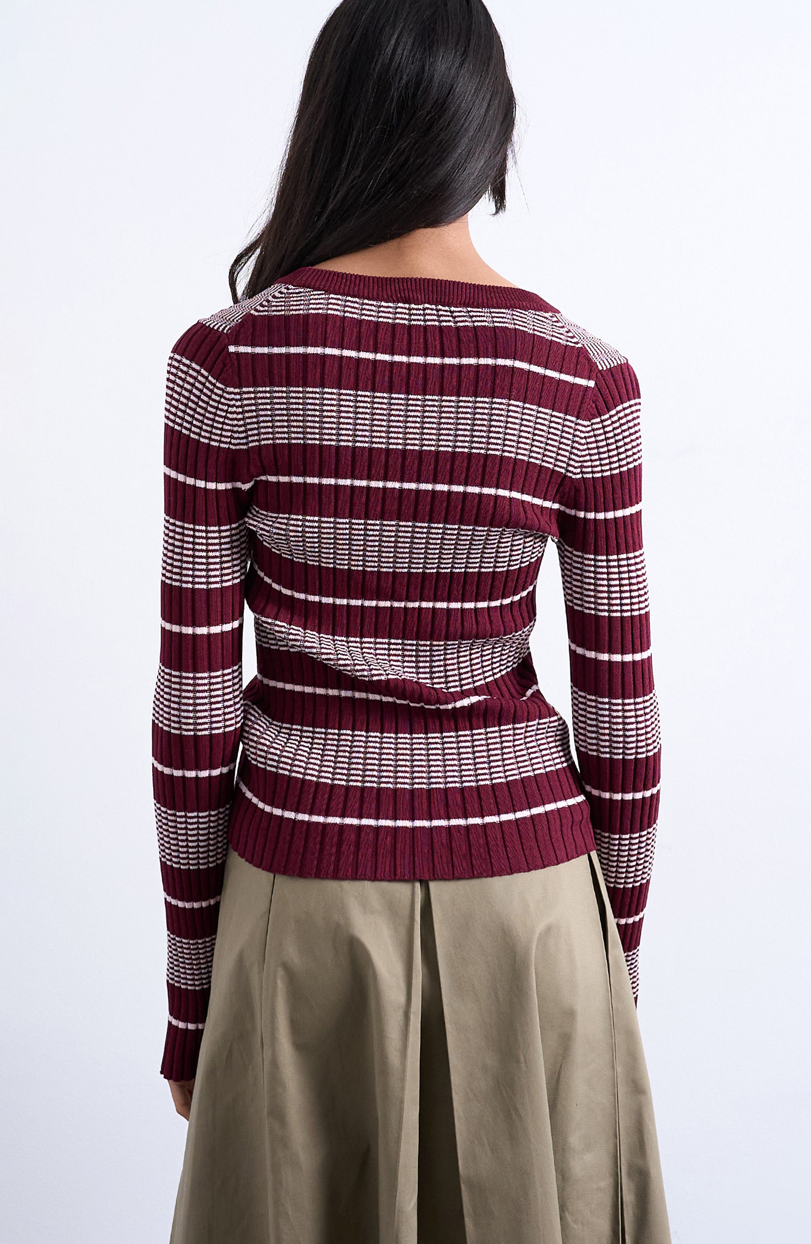 Stripe V-Neck Henley Sweater - image 2