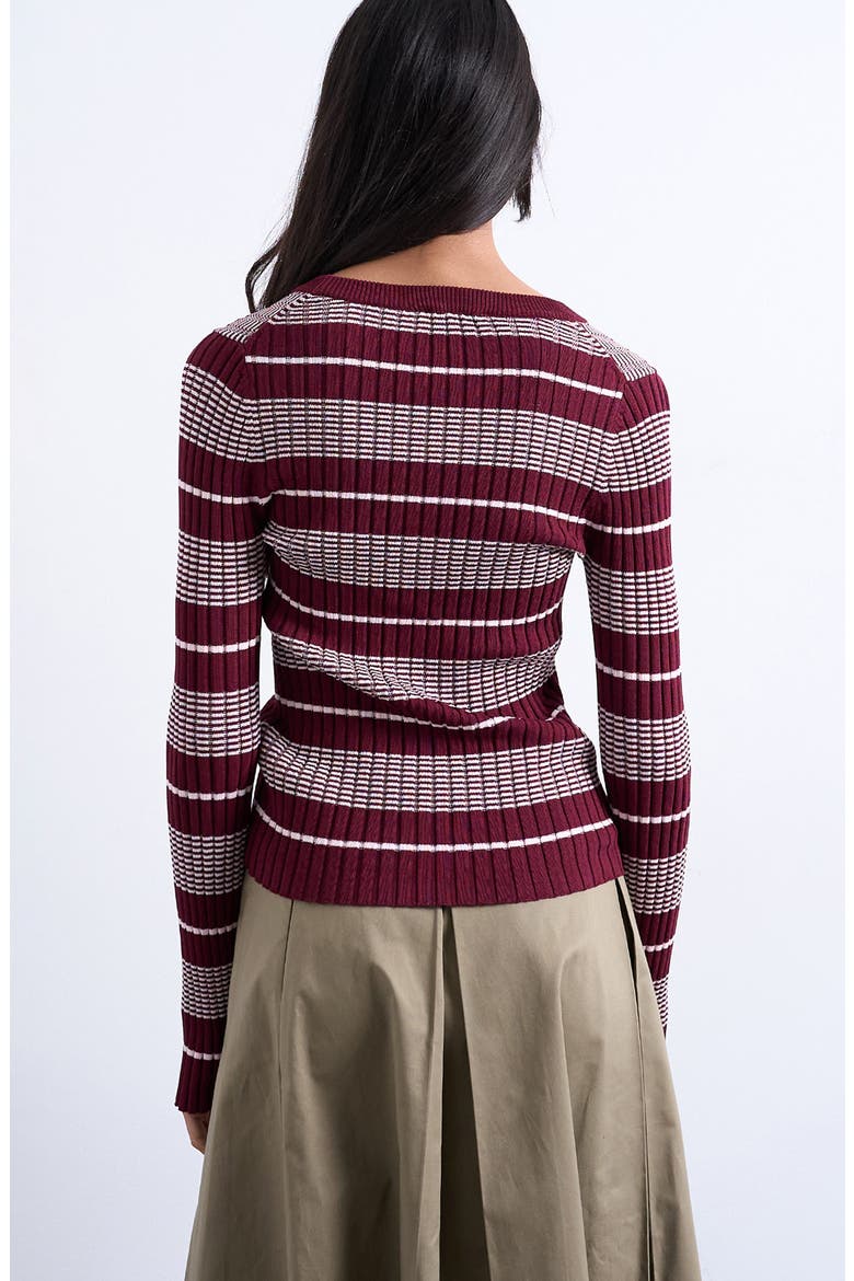 Stripe V-Neck Henley Sweater, Alternate, color, BURGUNDY