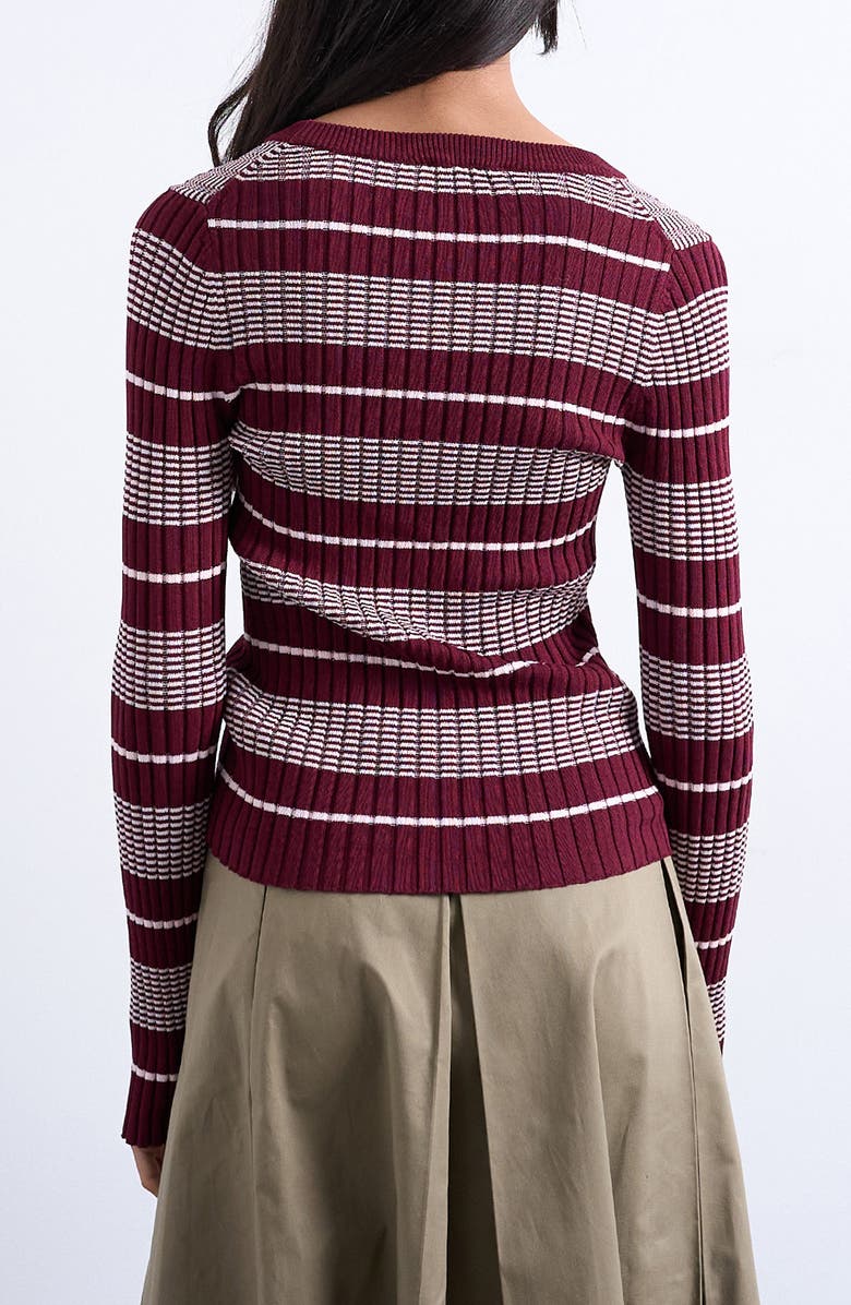 Topshop Stripe V-Neck Henley Sweater, Alternate, color, Burgundy