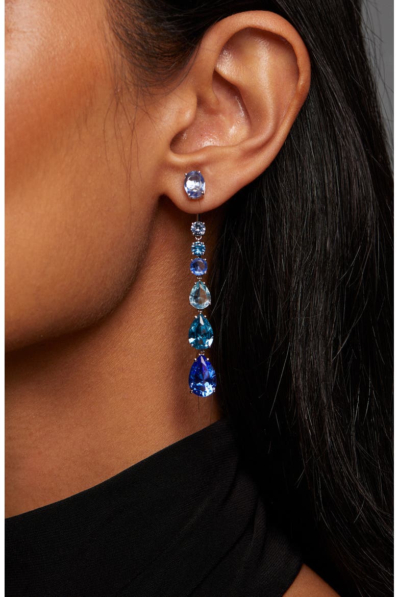 Sunshowere Crystal Front/Back Earrings, Alternate, color, RHODIUM/ BLUE