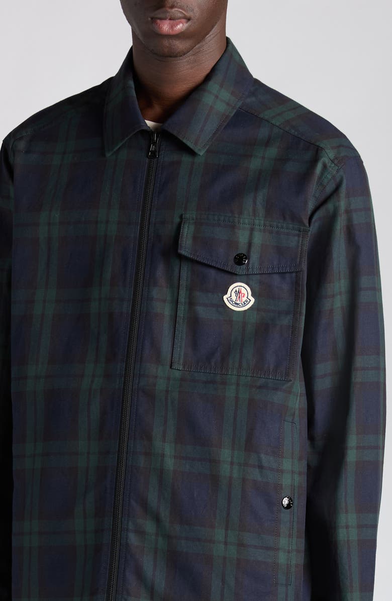 Moncler Camicia Plaid Cotton Zip Shirt Jacket, Alternate, color, Black Watch