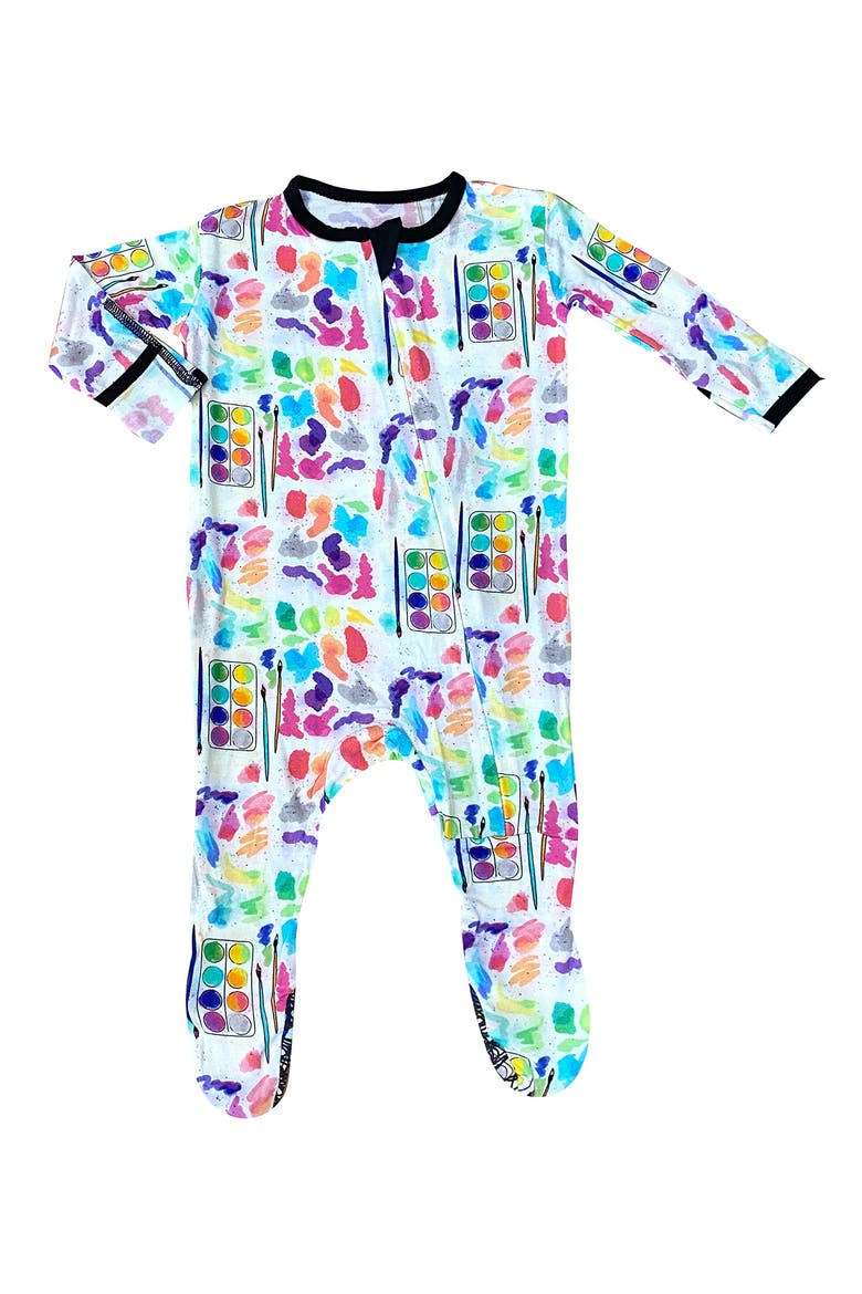 Watercolors Fitted One Piece Footed Pajamas, Main, color, WHITE