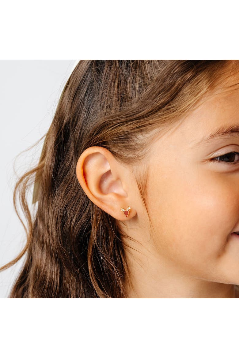 Girls' Reindeer Flatback Stud Hypoallergenic Earrings, Alternate, color, Brown