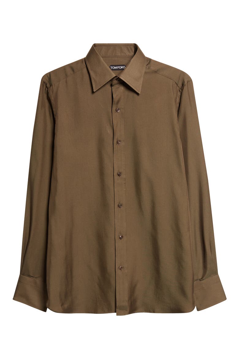 Classic Fit Washed Drapey Twill Button-Up Shirt, Alternate, color, MILITARY GREEN