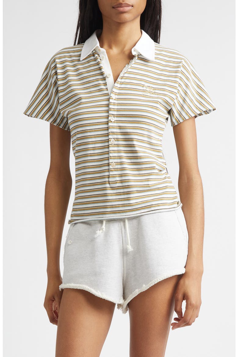 Stripe Slim Fit Cotton Polo, Main, color, OFF WHITE/ SEA TURTLE