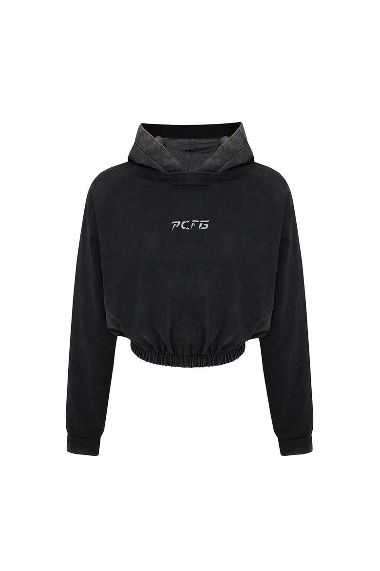 Cotton Acid Washed Crop Hoodie, Main, color, BLACK