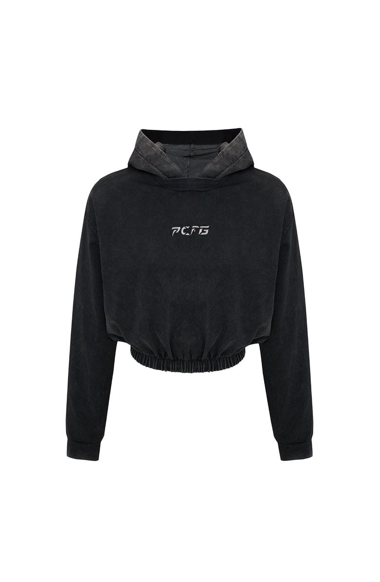 PCFG Cotton Acid Washed Crop Hoodie, Main, color, Black