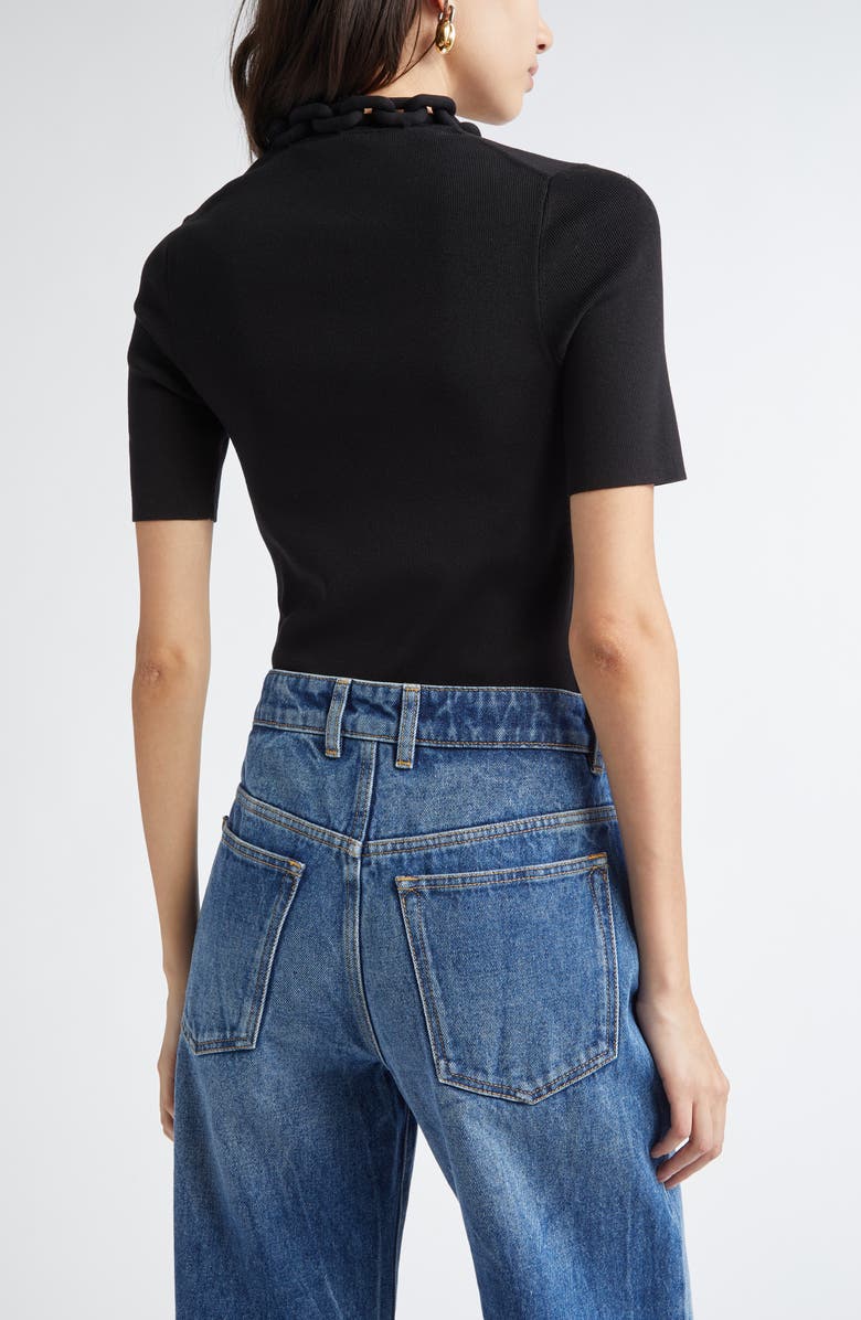 Rabanne Chain Detail Silk & Cotton Rib Top, Alternate, color, 