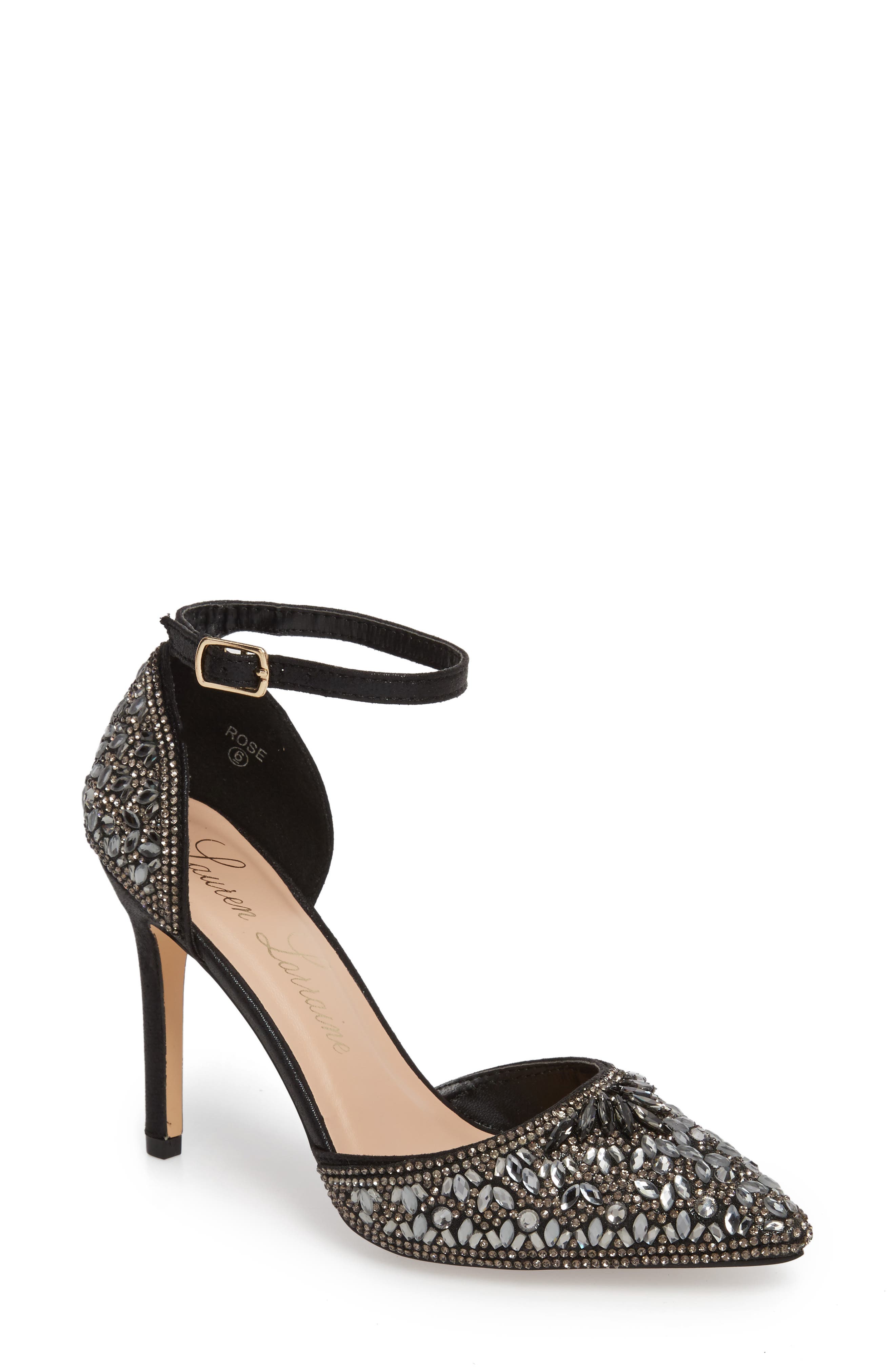 Rose Crystal Embellished d'Orsay Pump, Main, color, BLACK FABRIC