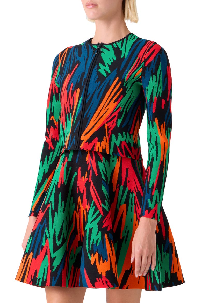 Oversize Scribble Jacquard Cardigan, Alternate, color, BLACK-MULTI