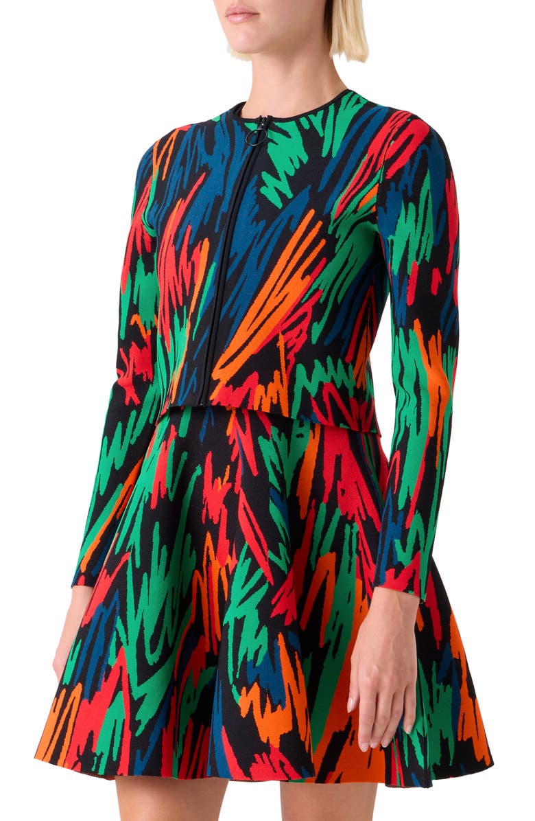 Akris punto Oversize Scribble Jacquard Cardigan, Alternate, color, Black-Multi