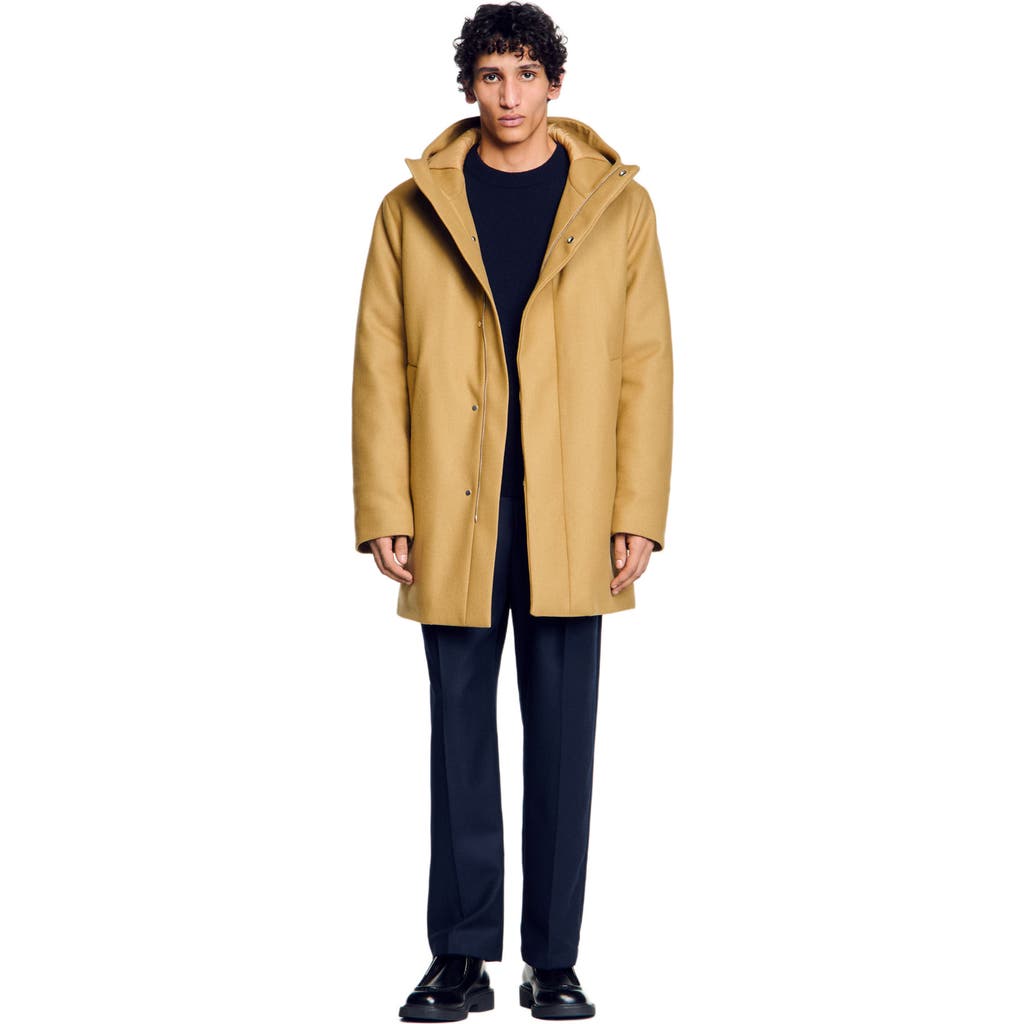 SANDRO Hooded wool parka in Camel