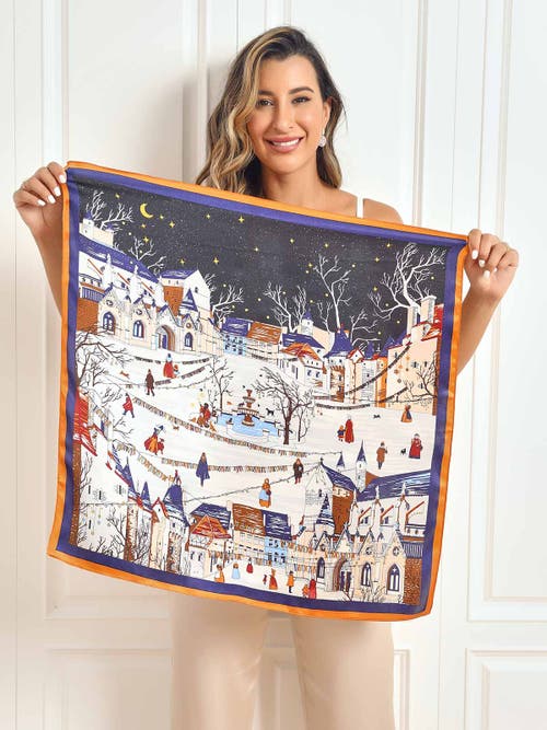 Silksilky Pure Silk Scenery Pattern Square Scarf In Brown