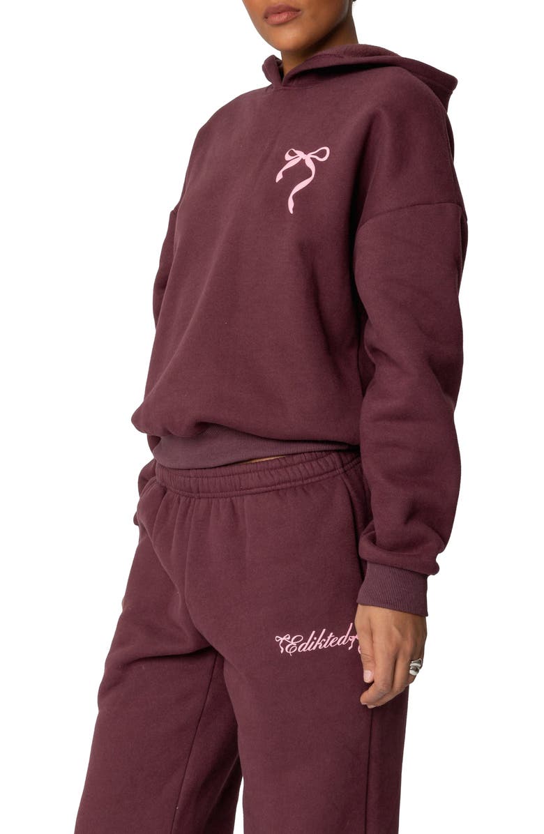 EDIKTED Sasha Bow Detail Hoodie, Alternate, color, Burgundy