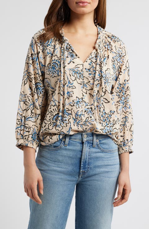 Floral Cotton Peasant Top
