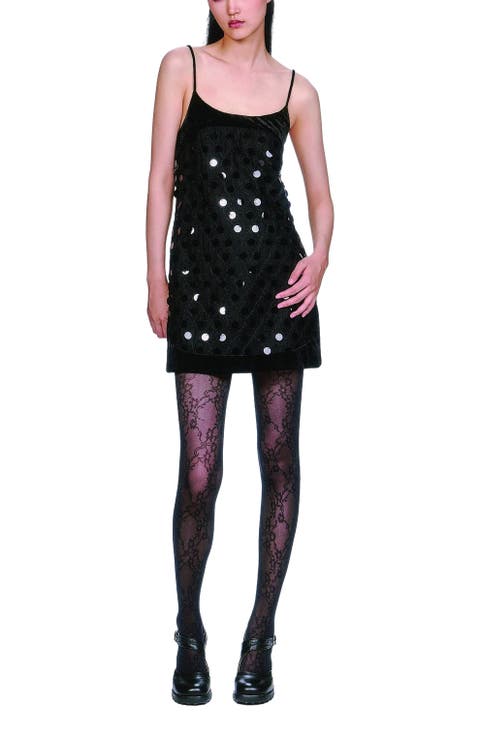 Mesh Pailettes Mini Dress