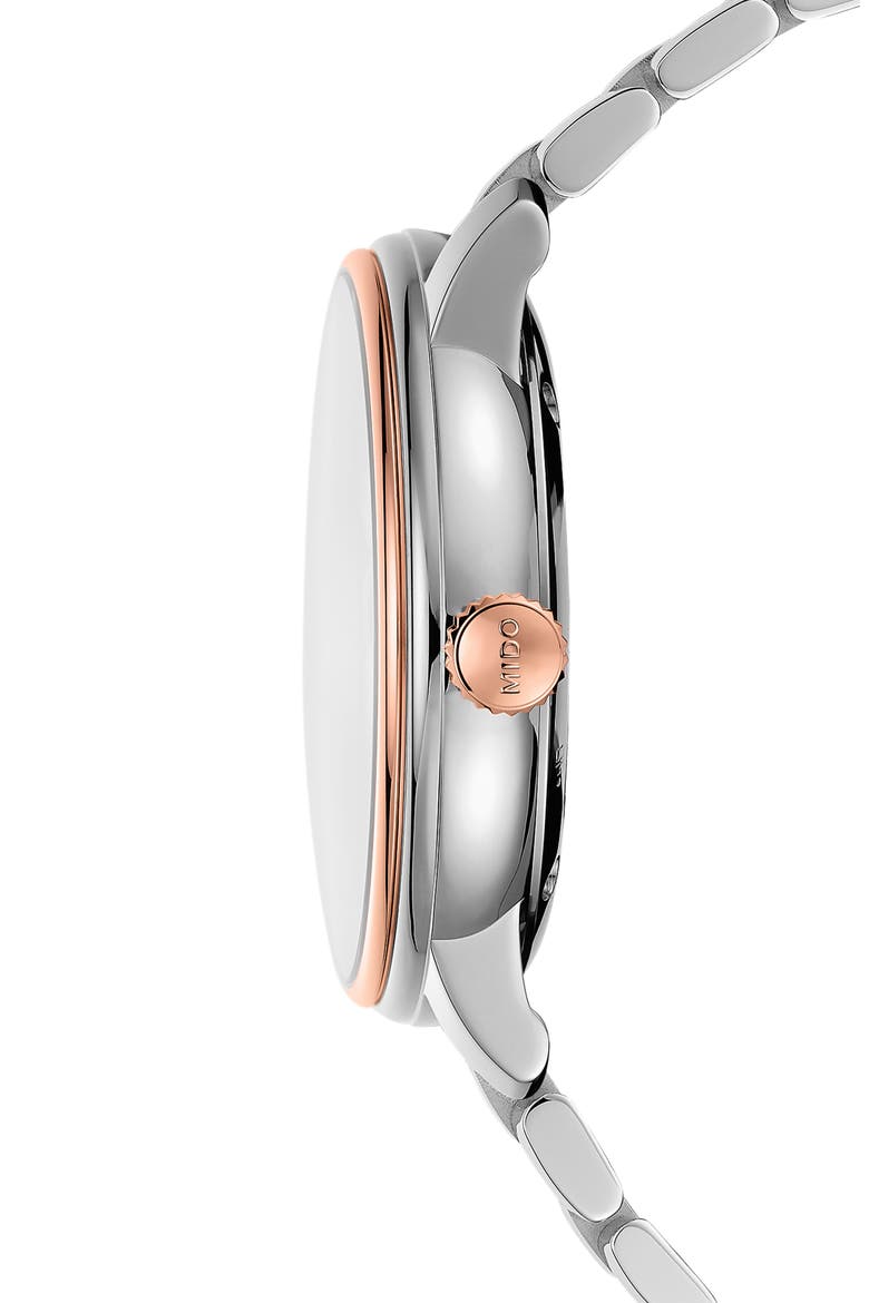 Baroncelli III Automatic Bracelet Watch, 40mm, Alternate, color, SILVER/ WHITE/ ROSE GOLD