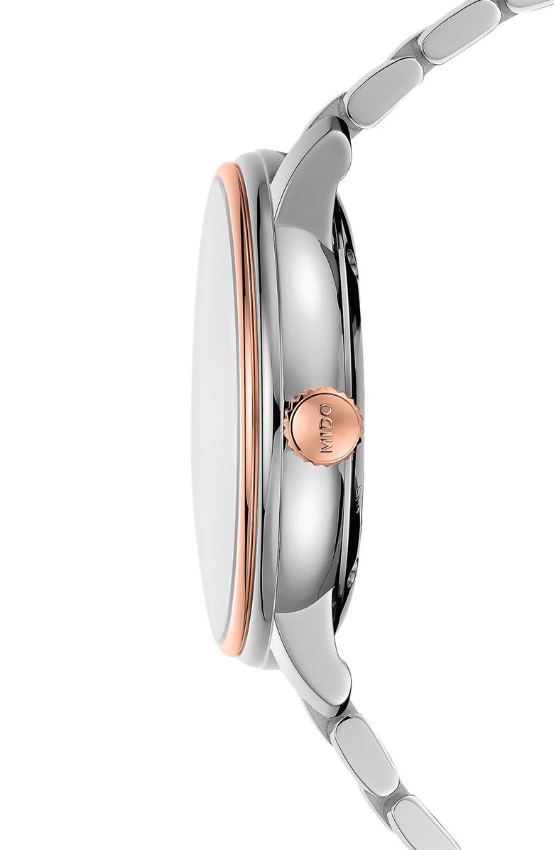 MIDO Baroncelli III Automatic Bracelet Watch, 40mm, Alternate, color, Silver/ White/ Rose Gold