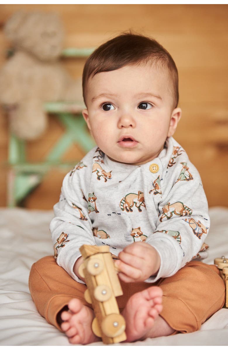 Deux par Deux Baby Boy's Organic Cotton Top And Pant Set Beige Mix Printed Racoon And Hazel, Alternate, color,