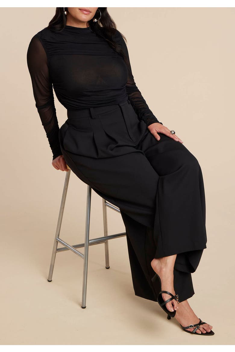 Shirred Sheer Top (Plus Available), Alternate, color, BLACK ONYX