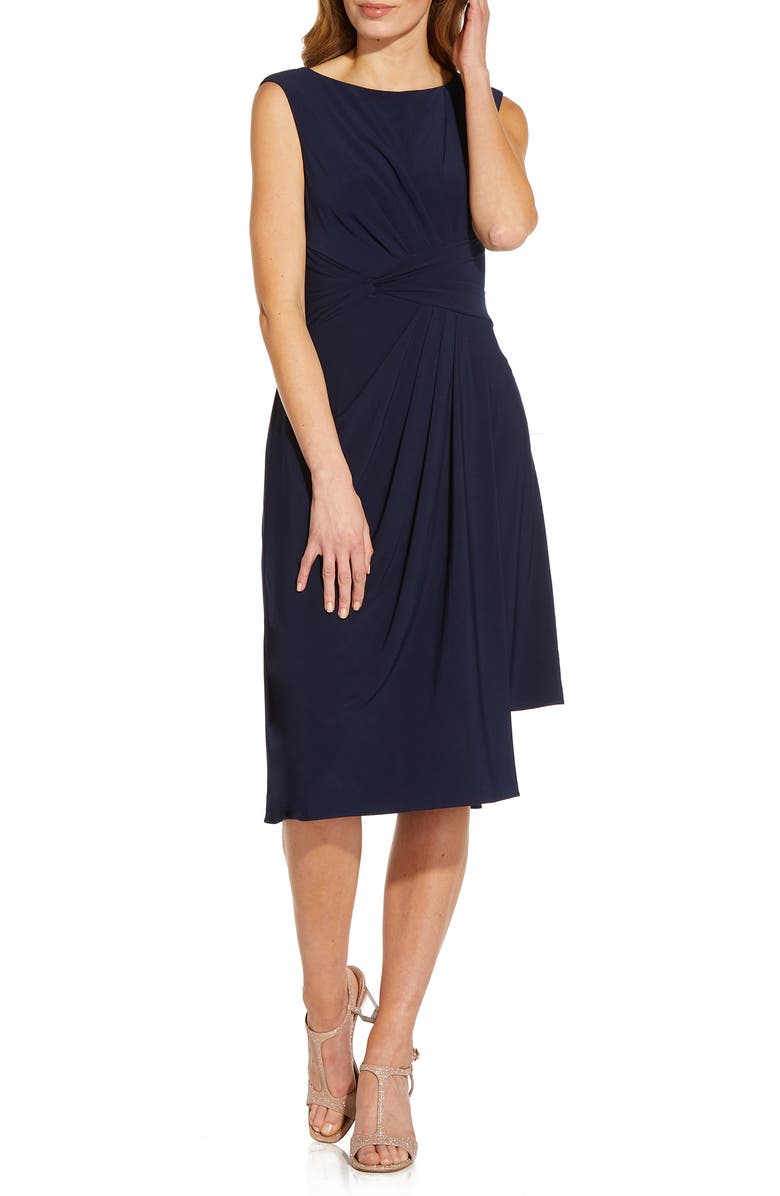 Adrianna Papell Asymmetric Jersey Cocktail Midi Dress, Main, color, 