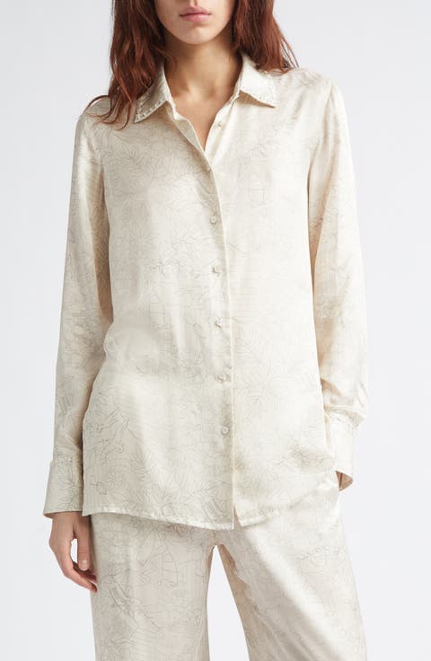 Journey Print Satin Button-Up Shirt