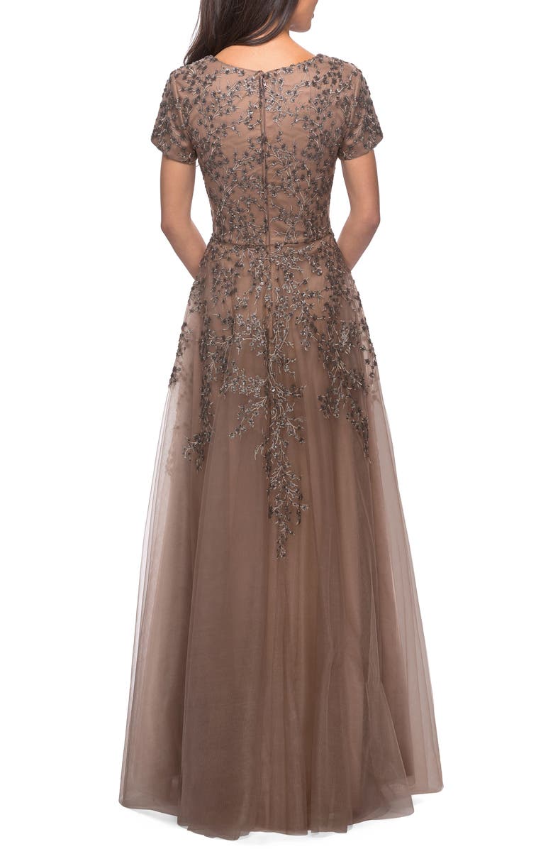 La Femme Embellished Tulle A-Line Gown, Alternate, color, 