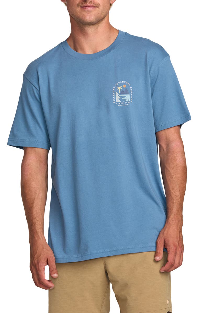 Billabong Sundown Adventure Division Organic Cotton Graphic T-Shirt, Main, color, Carolina Blue
