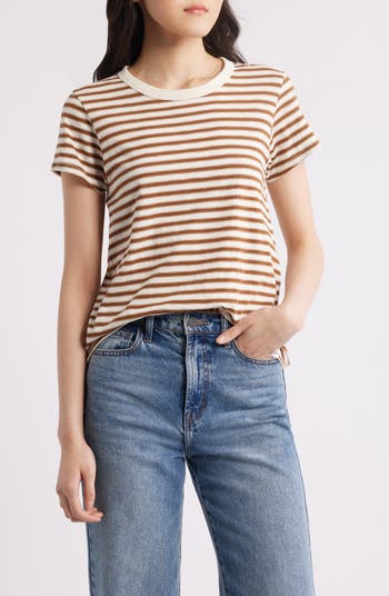売れ筋商品|||ラグアンドボーン Tシャツ レディース トップス THE SLUB STRIPE TEE - Print T-shirt - white rag & bone The Slub Stripe Cotton T-Shirt | Saks Fifth Avenue
