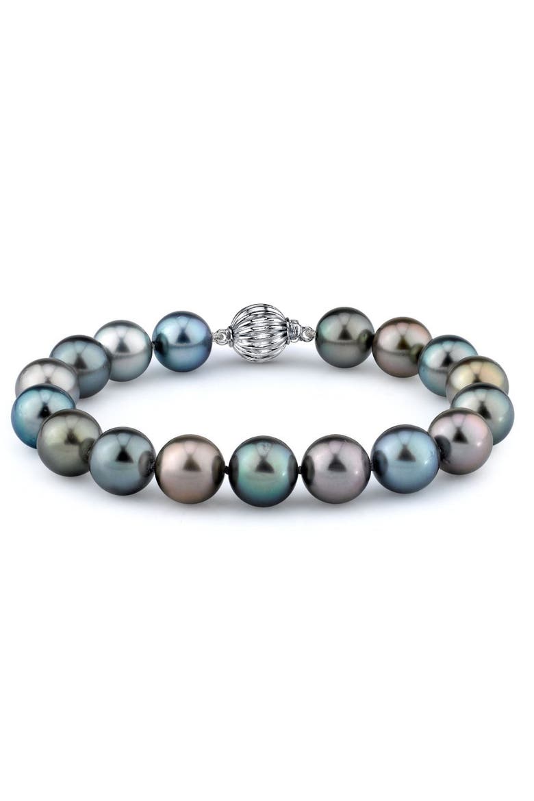 9-10mm Tahitian South Sea Multicolor Pearl Bracelet - Premier AAAA Quality, Main, color, White Gold Clasp