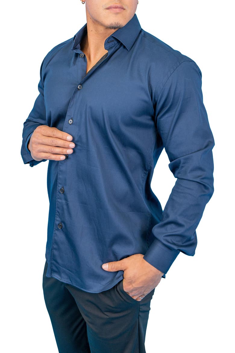 Fibonacci Dark Denim Blue Contemporary Fit Button-Up Shirt, Alternate, color, BLUE