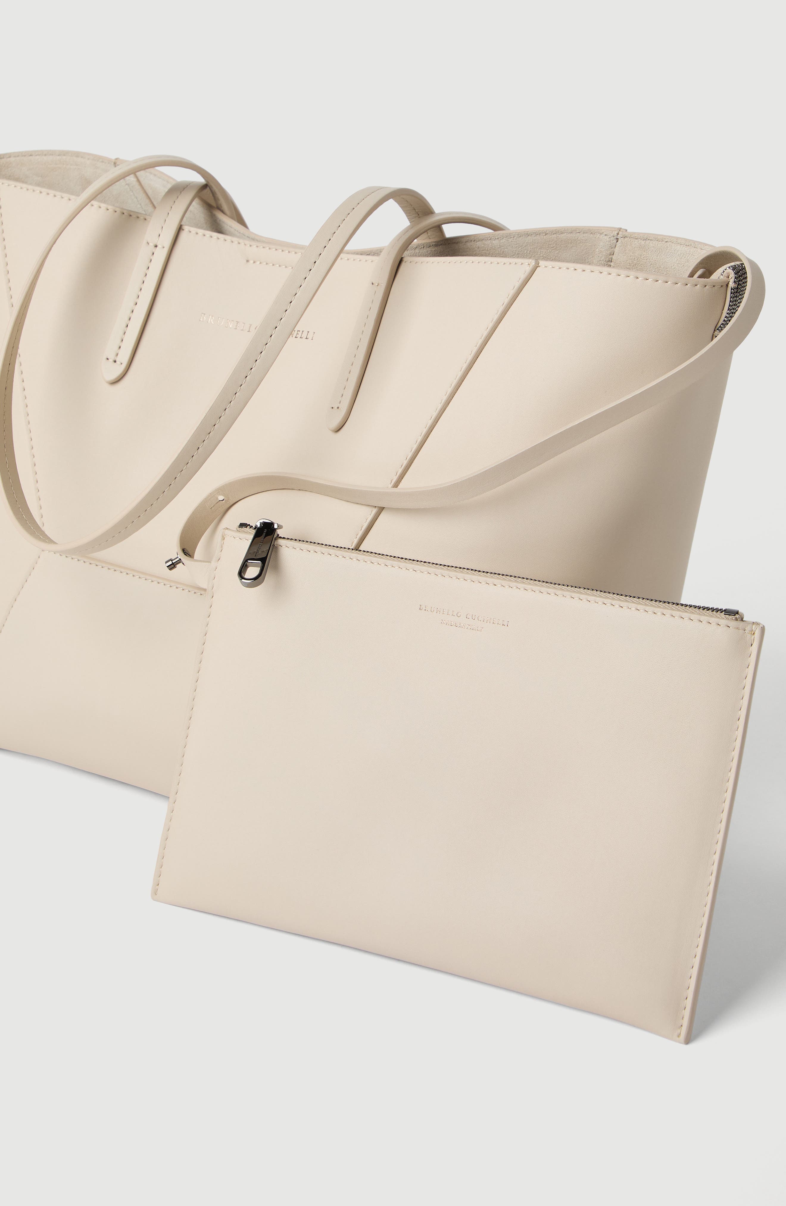 Brunello Cucinelli Calfskin small BC Duo bag, Alternate, color, Ivory