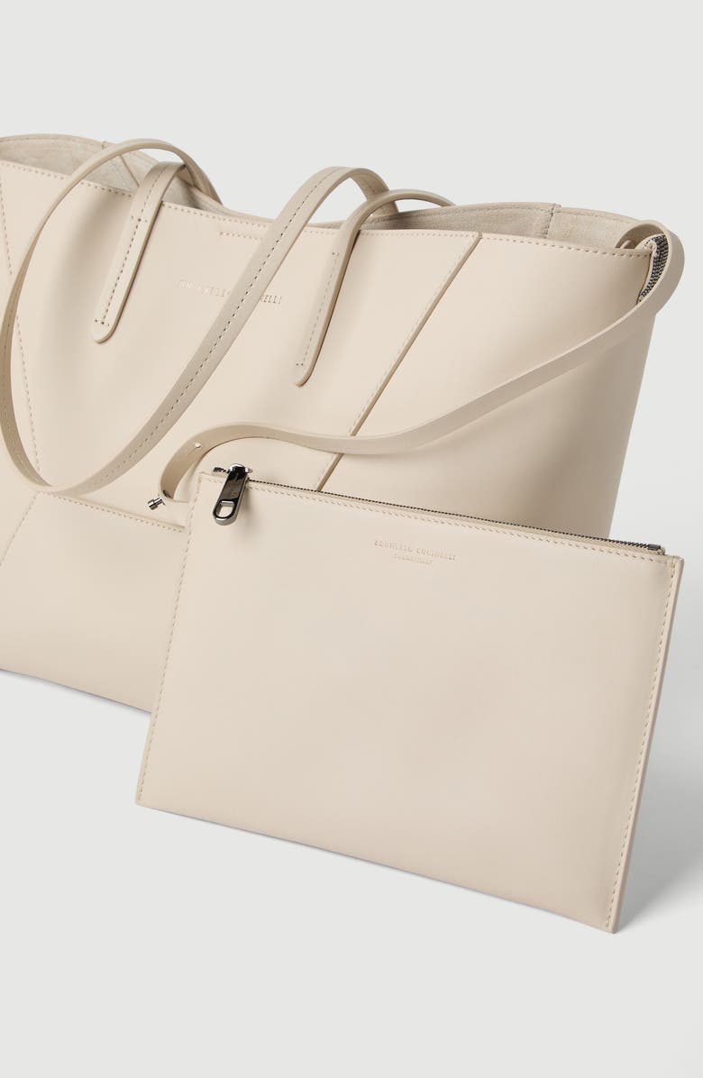 Brunello Cucinelli Calfskin small BC Duo bag, Alternate, color, Ivory