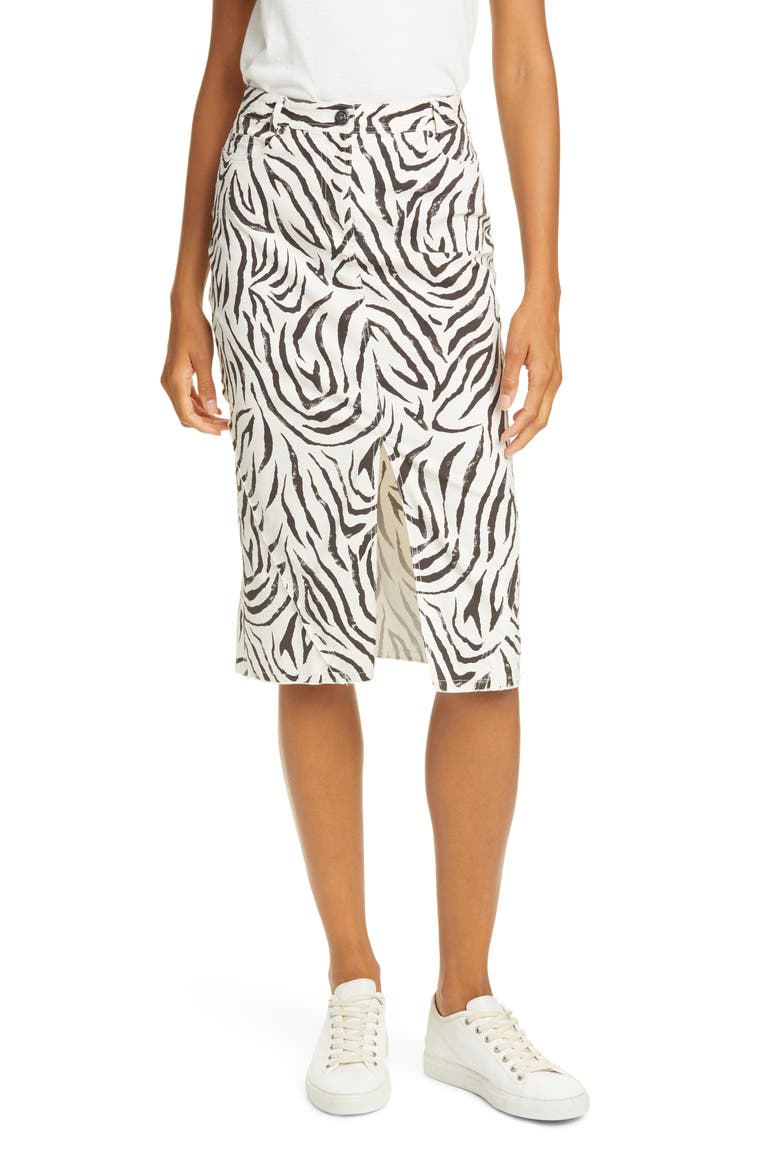 Zebra Print Denim Skirt, Main, color, CHAMPAGNE/ BLACK COMBO