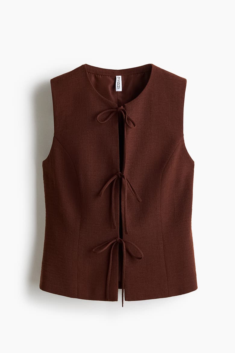 Tie-detail Waistcoat, Alternate, color, Dark brown