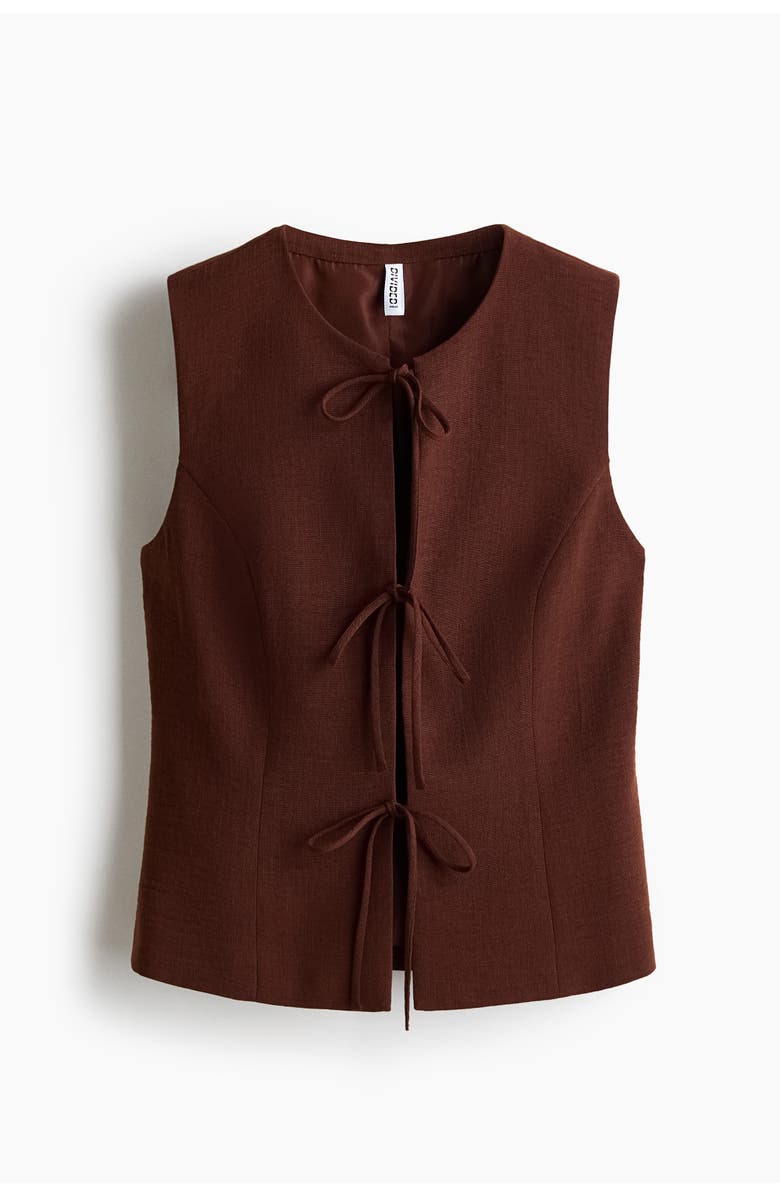 H&M Tie-detail Waistcoat, Main, color, Dark Brown