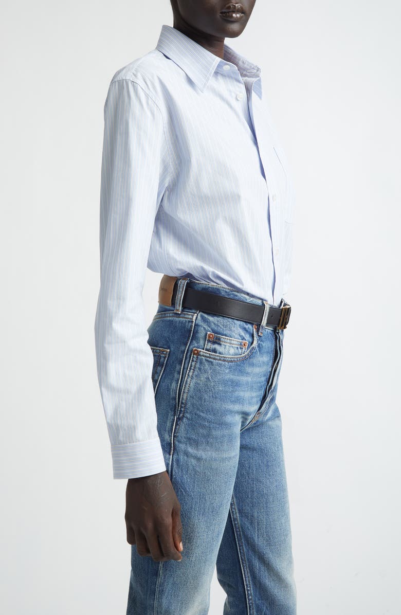 Saint Laurent Classic Stripe Button-Up Shirt, Alternate, color, Bleu/ Gris