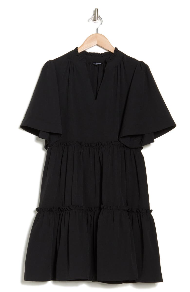 AREA STARS Pria Split Neck Tiered Trapeze Dress, Alternate, color, Black
