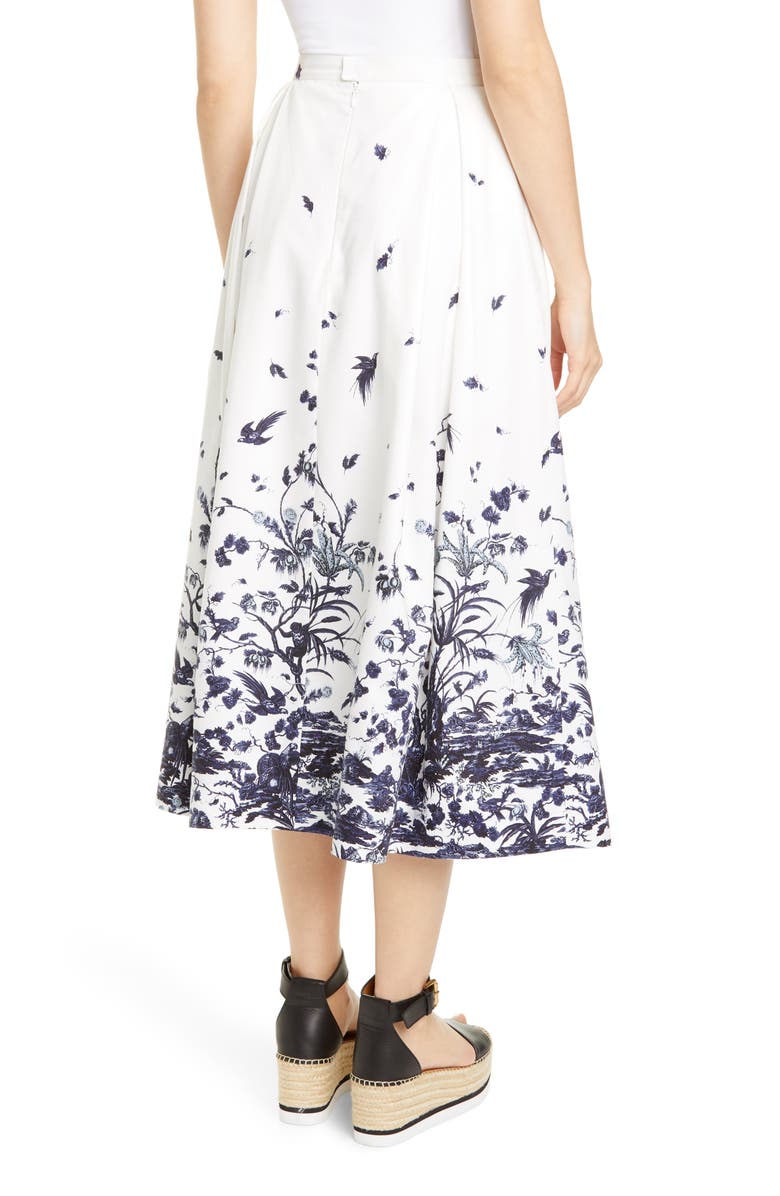 Erdem Toile Print Cotton Poplin Skirt, Alternate, color,