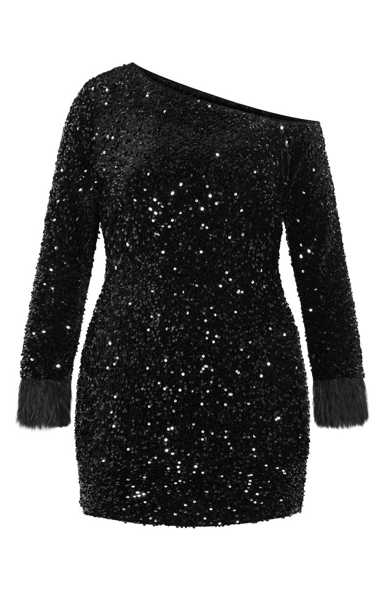 City Chic Octavia One-Shoulder Long Sleeve Sequin Body-Con Minidress, Alternate, color, 